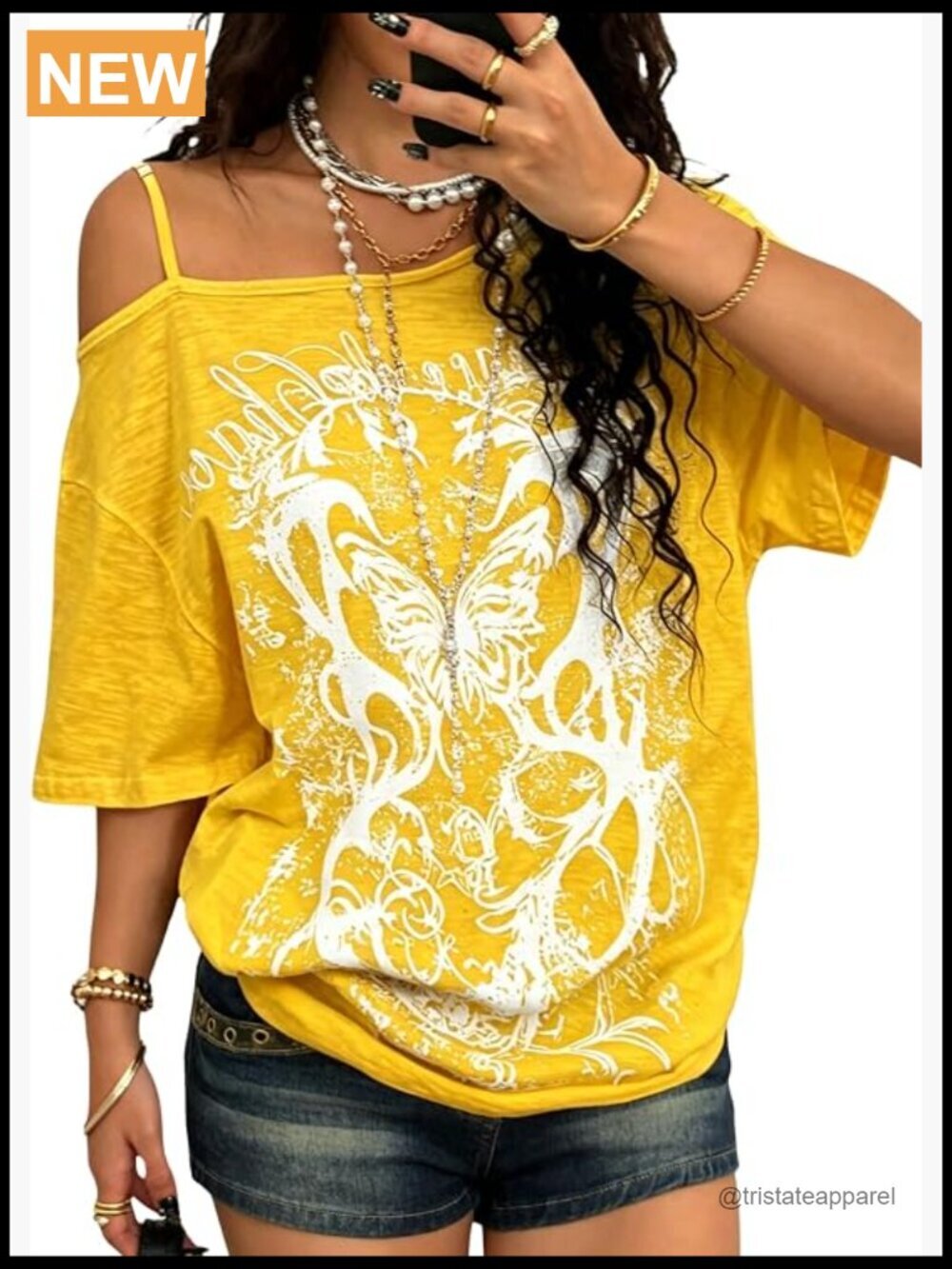Off Shoulder Tee Y2K Grunge Oversized T-Shirt Streetwear
